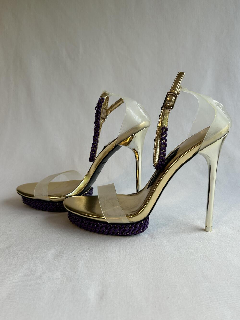Jessica Rich Shoes Womens Size 36 Platform High Heel Sandals Chain Clear Purple